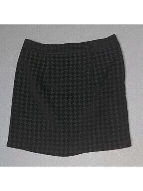 Ann Taylor Tweed Houndstooth Mini Skirt Womens Size 16 Black Classy Old Money...